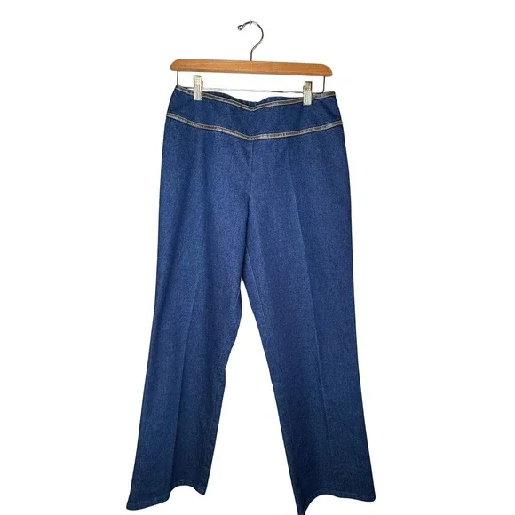 Vintage Pendleton Blue Denim Flare Jeans Faux Leather Trim Md-Rise Women's 8 - Picture 12 of 12